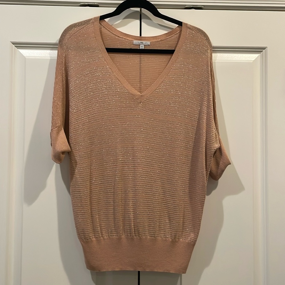 Gap peach/pink metallic short-sleeved sweater - size M